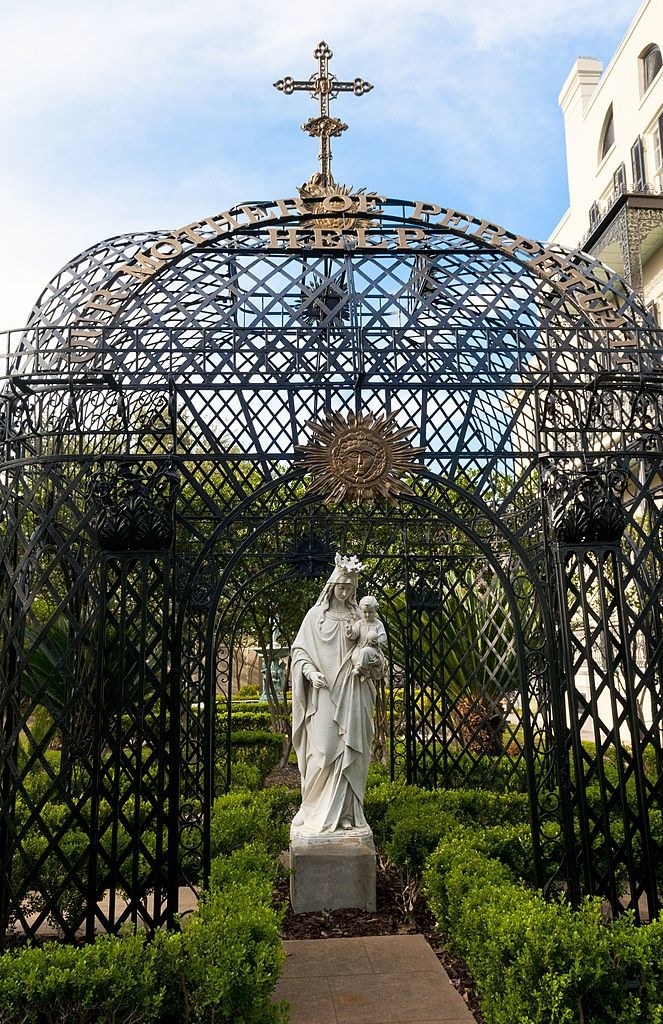 a statue of Mary and crucifixes outside of Anne Rice&#x27;s home