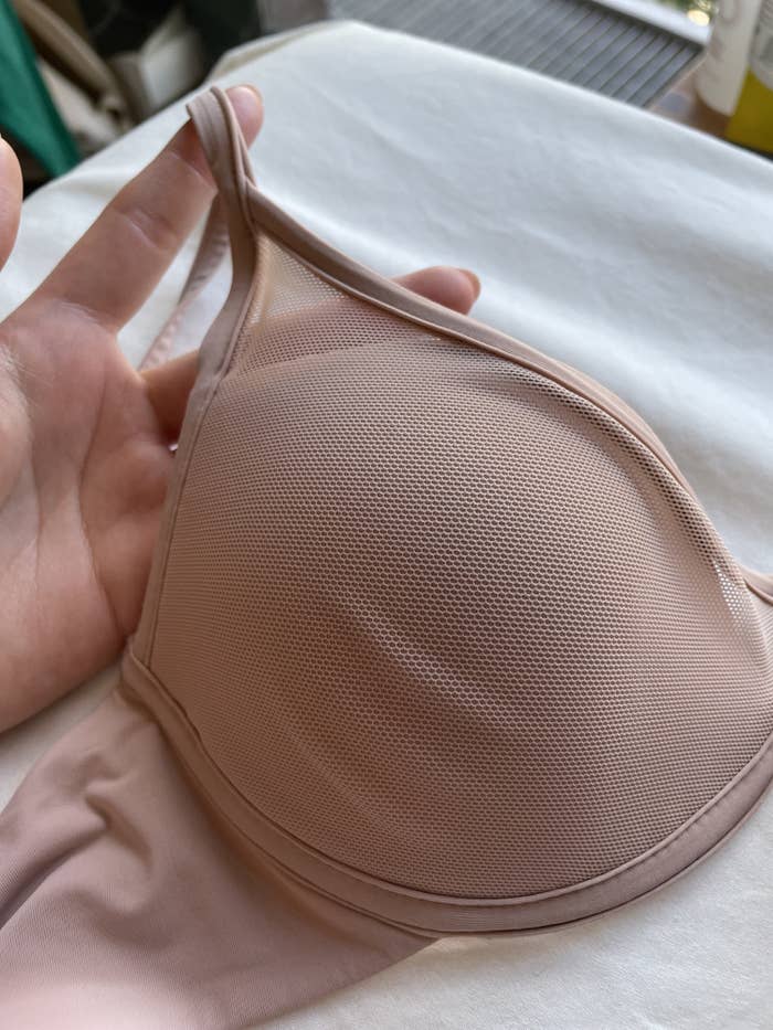 author photo closeup of the mesh on bra
