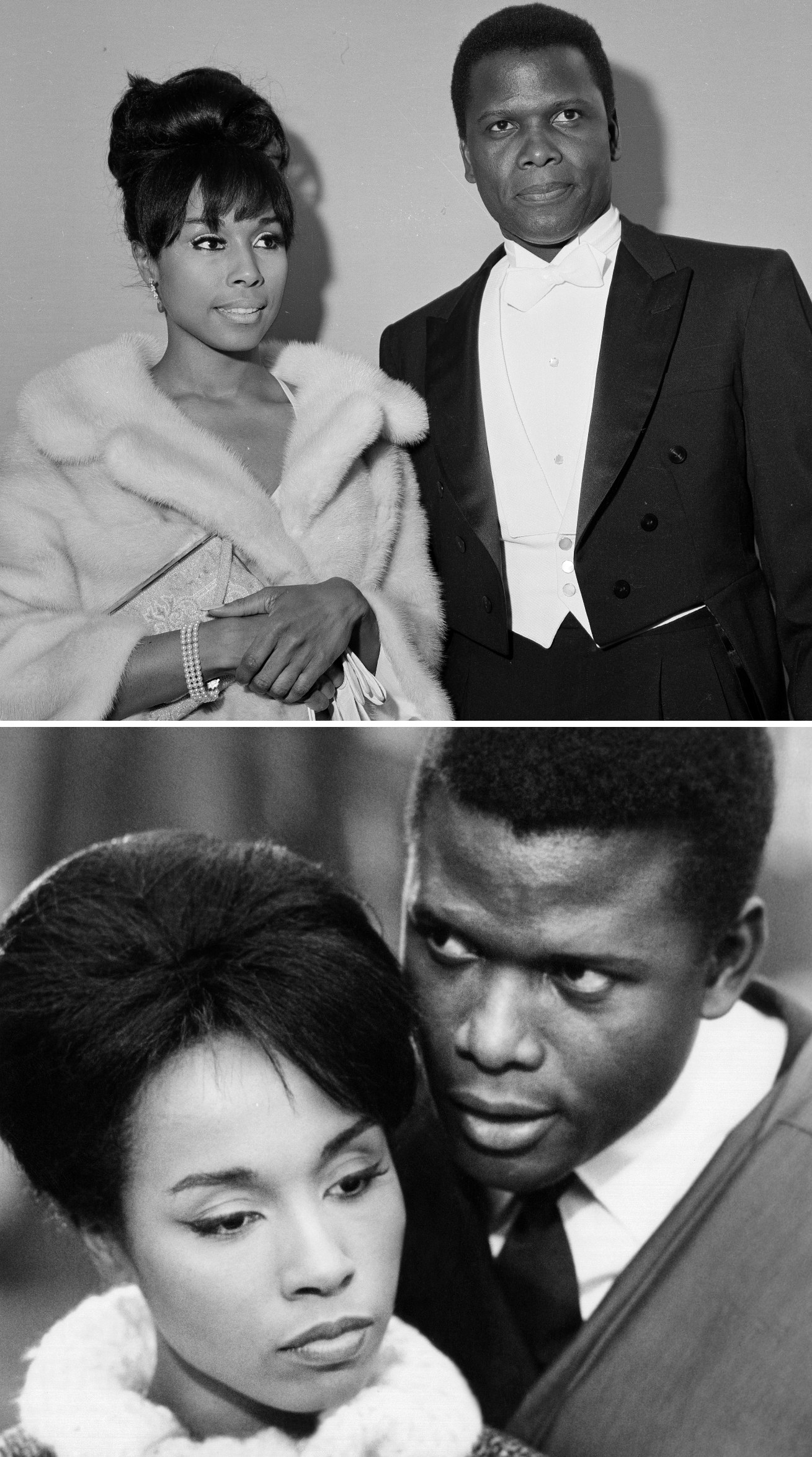 Poitier and Carroll at the Academy Awards in 1964; Poitier and Carroll in &quot;Paris Blues&quot;