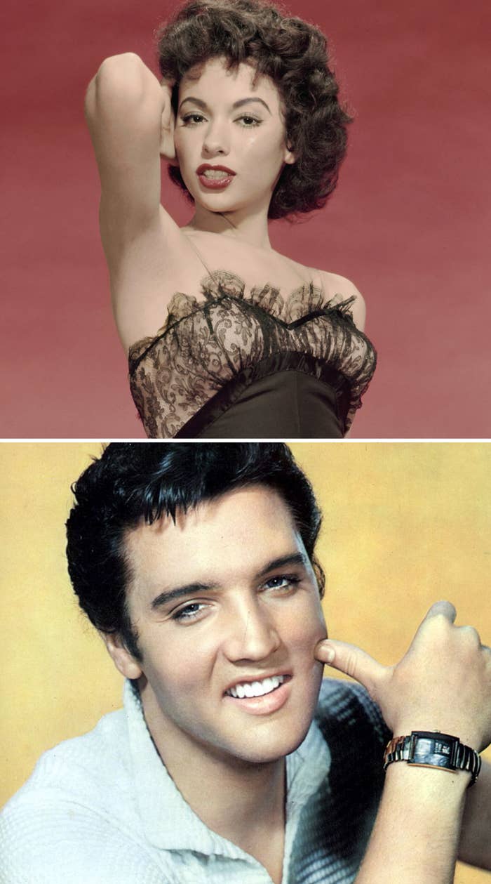 Moreno posing for a still for &quot;The Vagabond King&quot; in the late &#x27;50s; Presley posing for a portrait in the late &#x27;50s