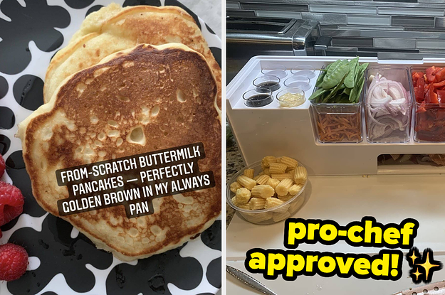 A split thumbnail of pancakes and a meal prep station