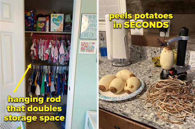 hanging rod on the left and potato peeler on the right