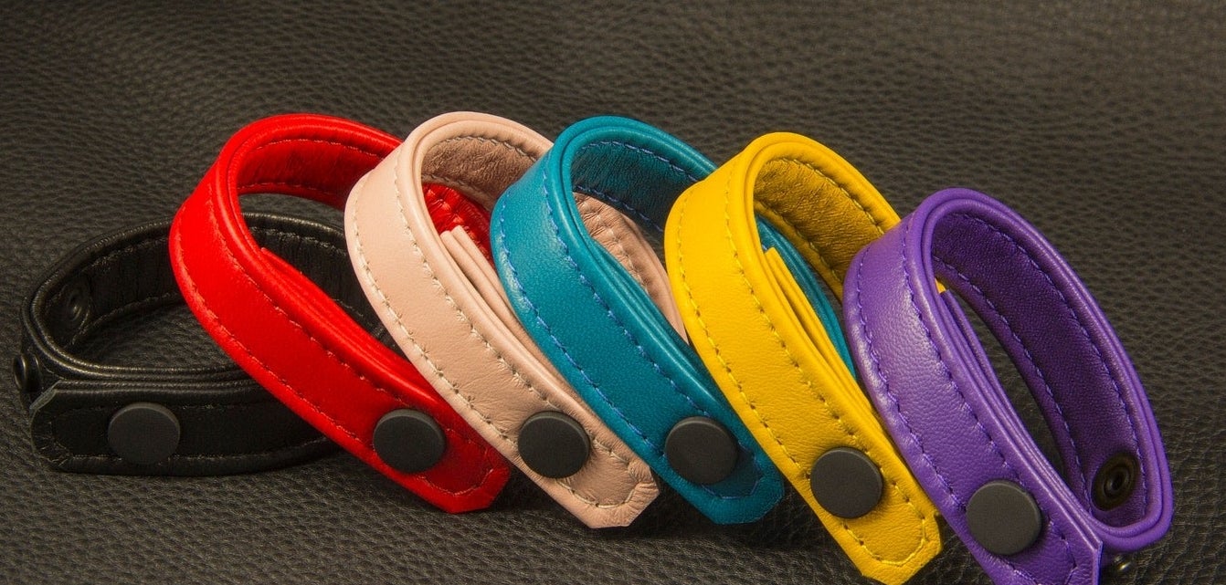 Assortment of leather cock rings in various colors