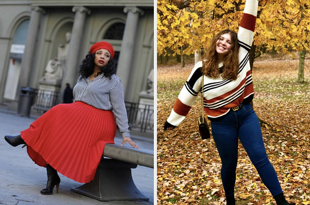 pleated skirt, striped sweater