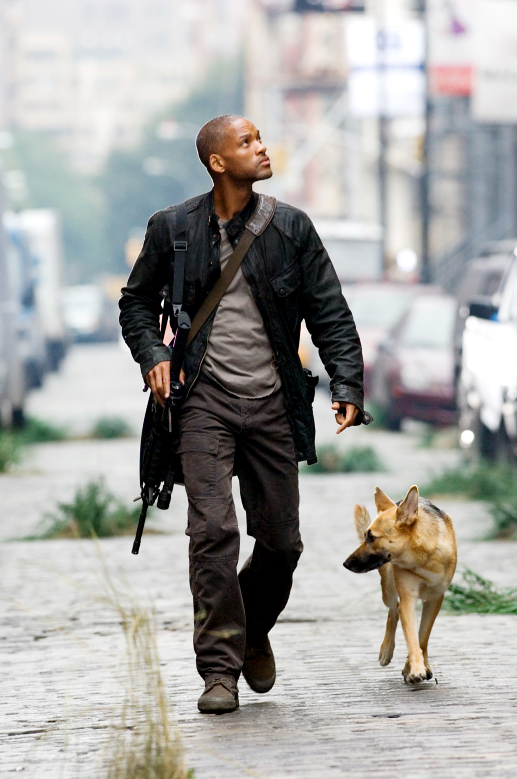 Will Smith walks through a desolate New York