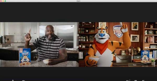 Shaq and Tony the Tiger Zoom call