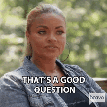 A GIF of Gizelle from &quot;Real Housewives of Potomac&quot; saying &quot;That&#x27;s a good question&quot;