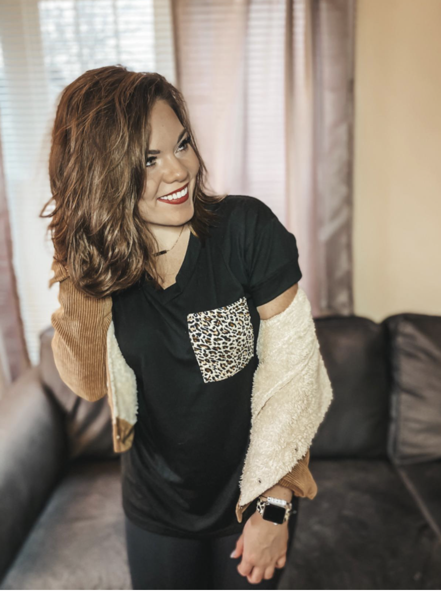 a reviewer photo in the blank top with leopard print pocket