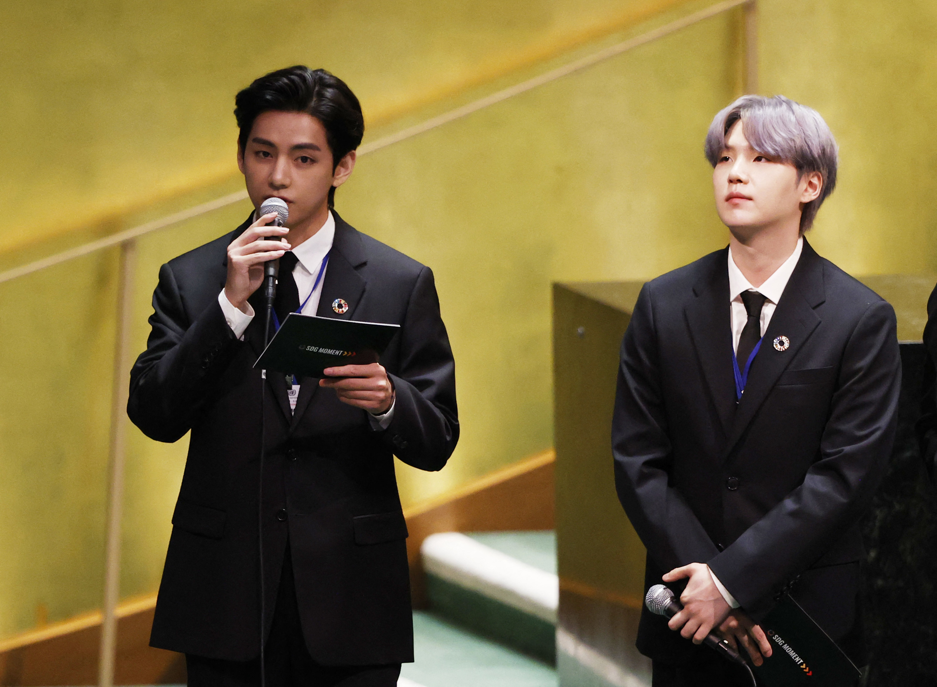 V and Suga of BTS at the United Nations General Assembly