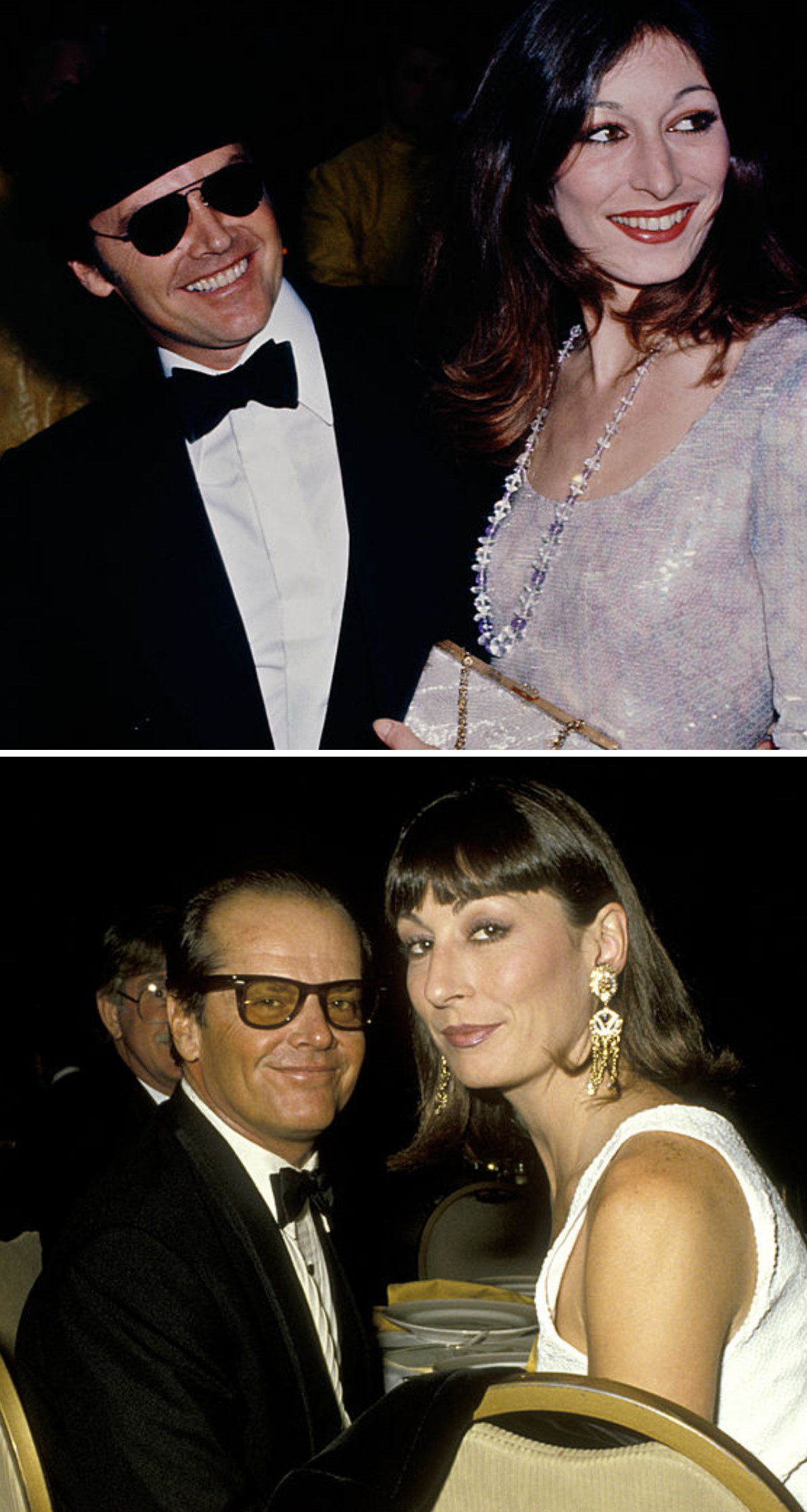 Nicholson and Huston at an event in LA in 1975; Nicholson and Huston at the Directors Guild of America Awards in 1986