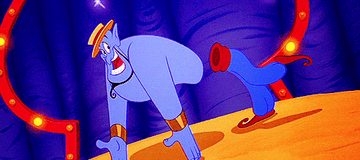 Genie dancing with his bottom half separated from his top
