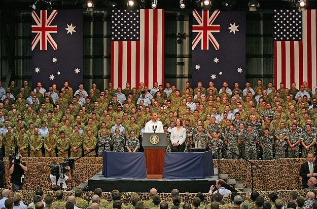 Obama addressing the troops