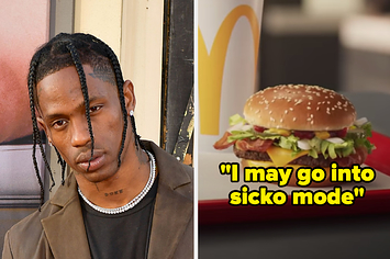 Travis Scott next to the Travis Scott meal with the caption "I may go into sicko mode"