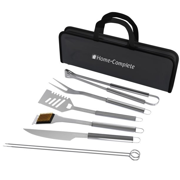 7 stainless steel grill tools and case
