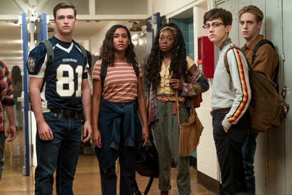(L to R) BURKELY DUFFIELD as CALEB GREELEY, SYDNEY PARK as MAKANI YOUNG, ASJHA COOPER as ALEX CRISP, JESSE LATOURETTE as DARBY, DALE WHIBLEY as ZACH SANFORD