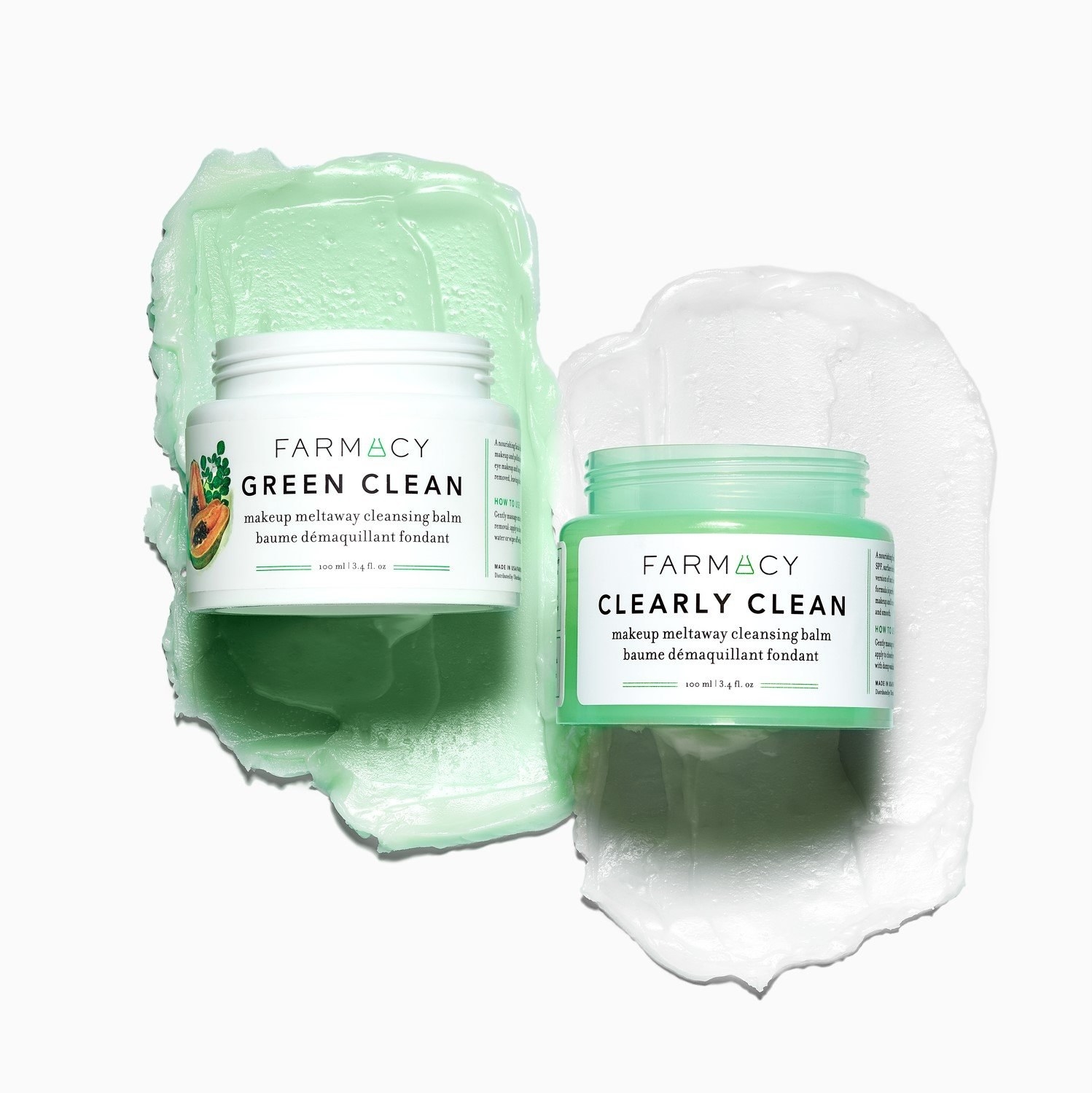 the green clean and clearly clean balms next to each other