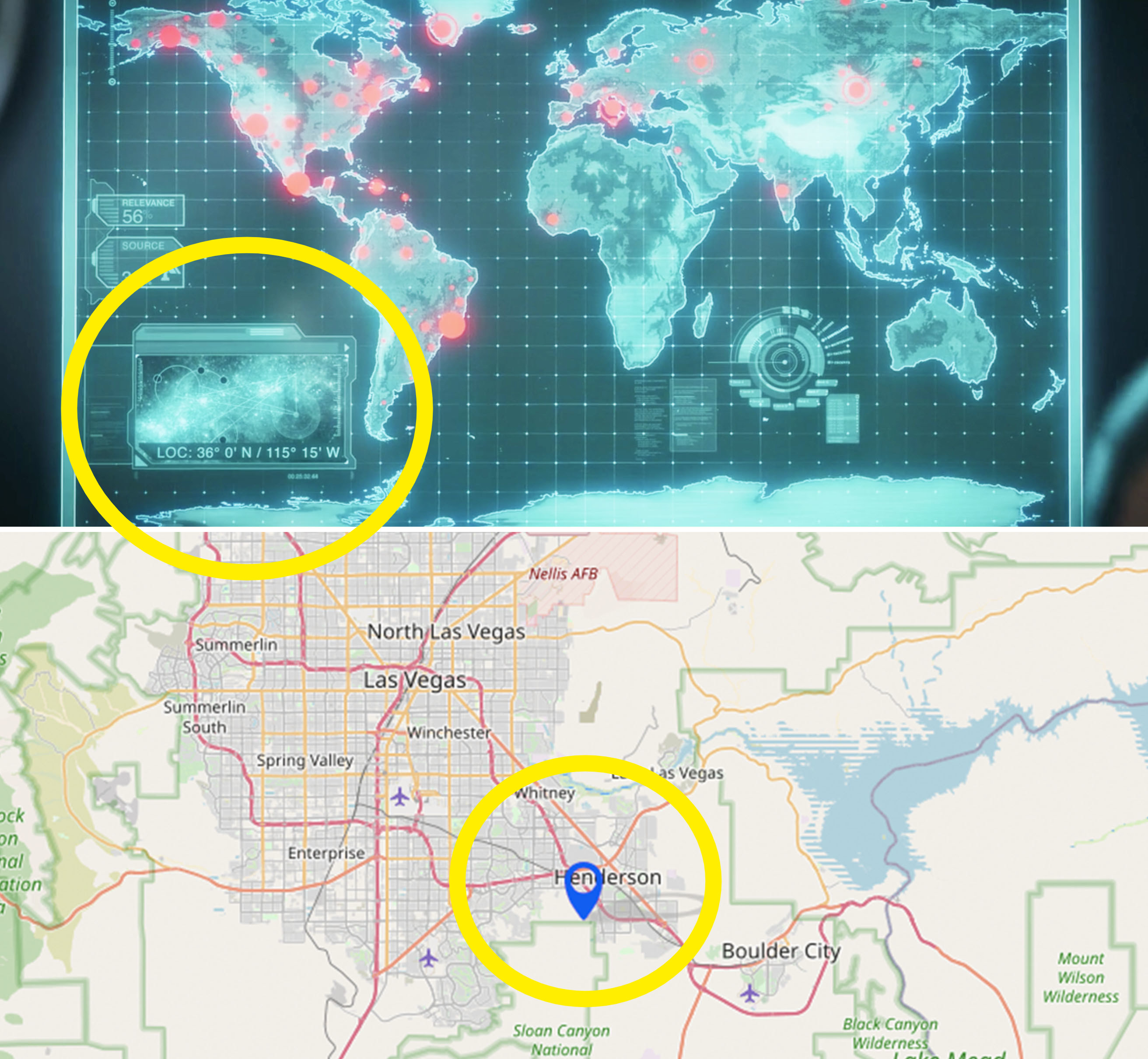 A close-up of Coulson&#x27;s coordinates vs a map