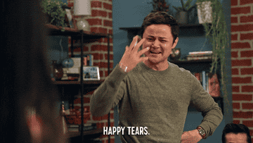 Gif of Arturo Castro crying and saying &quot;Happy tears&quot; in &quot;Alternatino with Arturo Castro&quot;