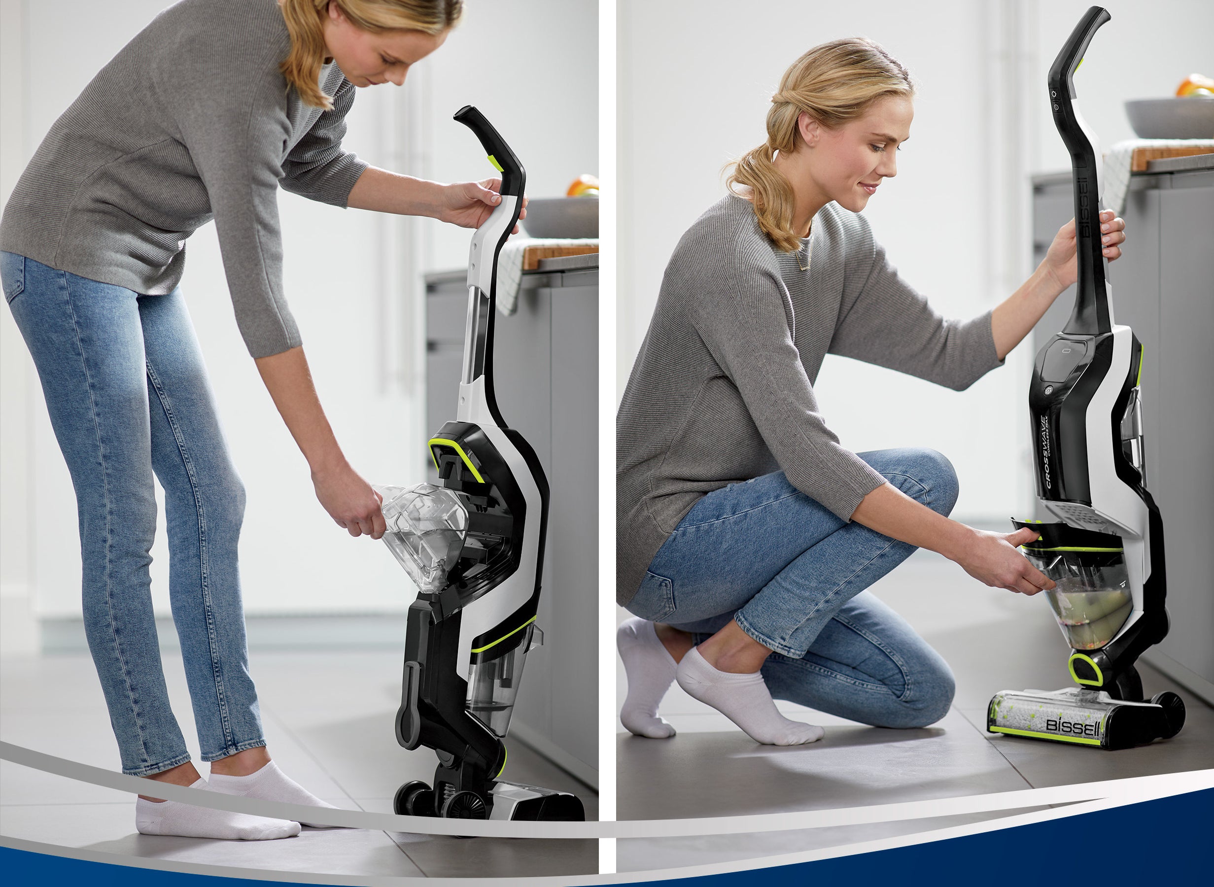 person emptying the vacuum's compartment