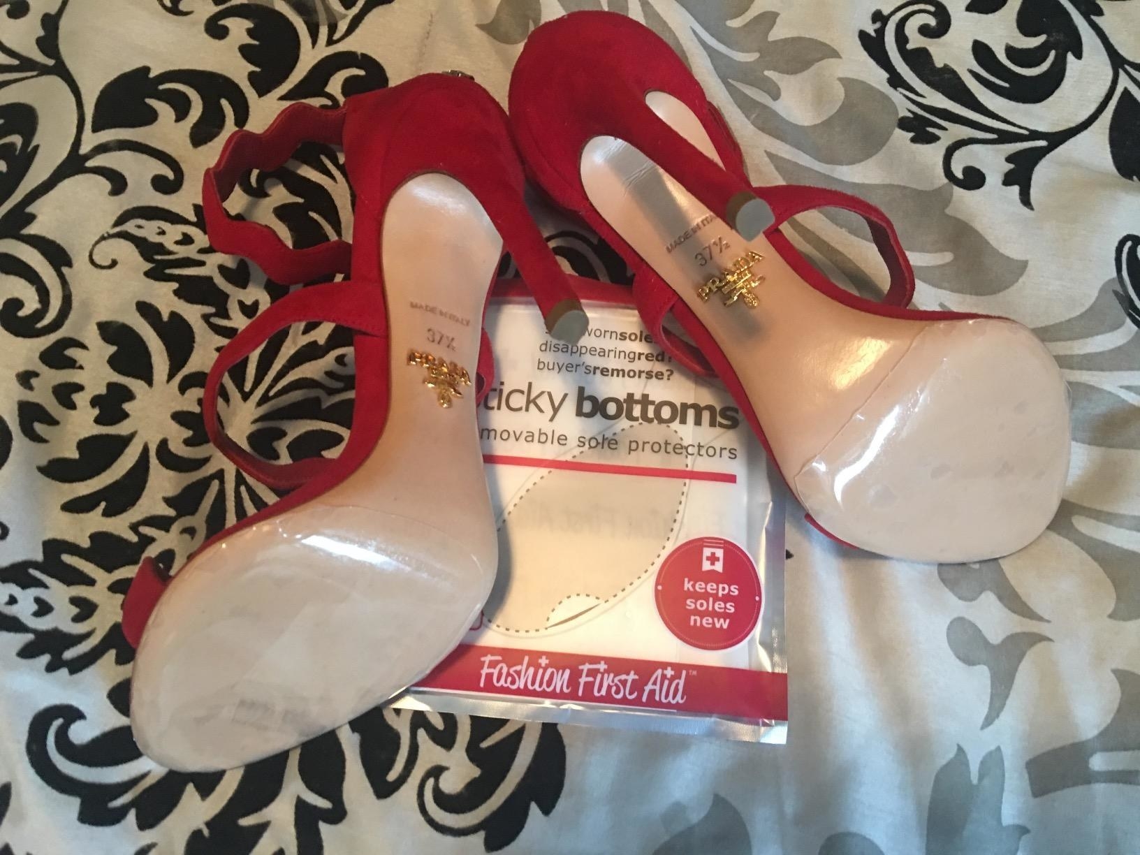 reviewer&#x27;s red heels with sticky bottoms sole protectors