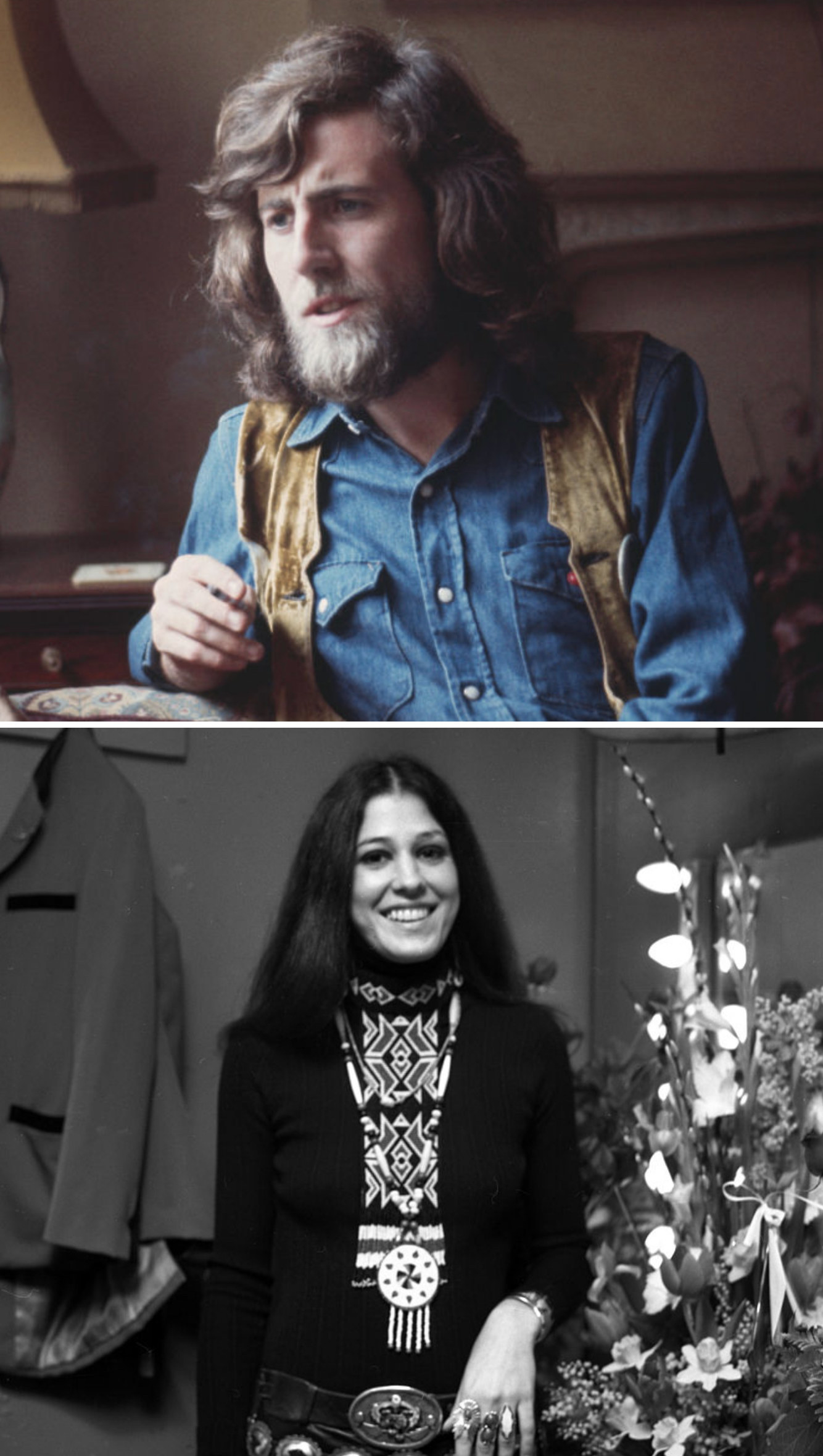 Nash posing for a portrait in 1970; Coolidge backstage at a concert in 1972