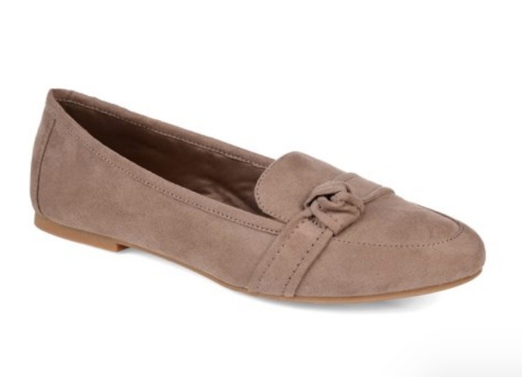 Taupe loafers with a knot accent