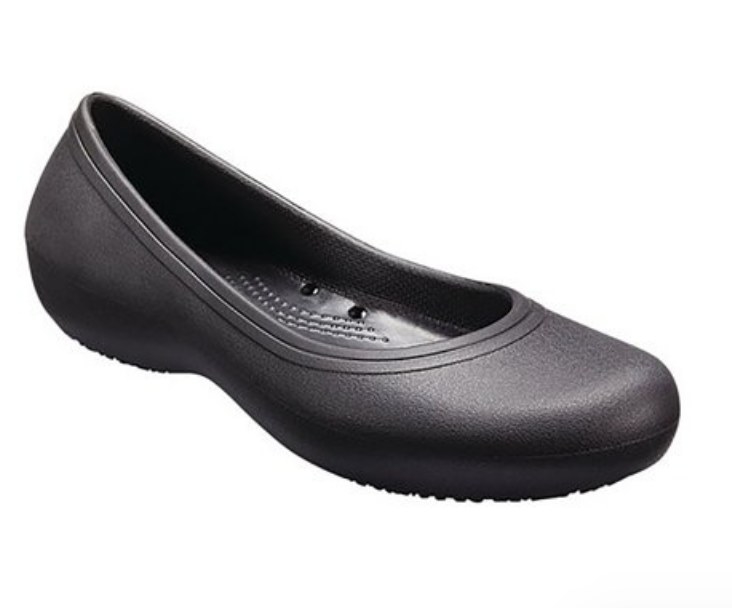 Black, slip-resistant, flat Crocs