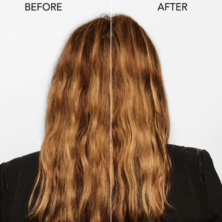 Model showing hair before and after using oil