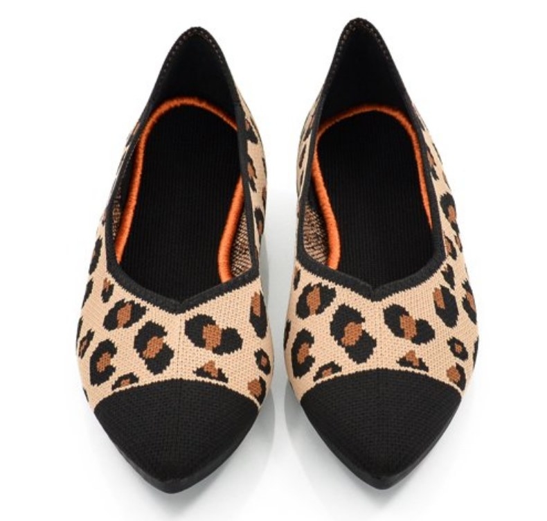 Leopard printed, knit, pointed-toe flats