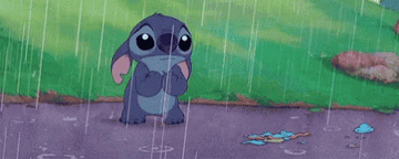 Stitch crying in the rain