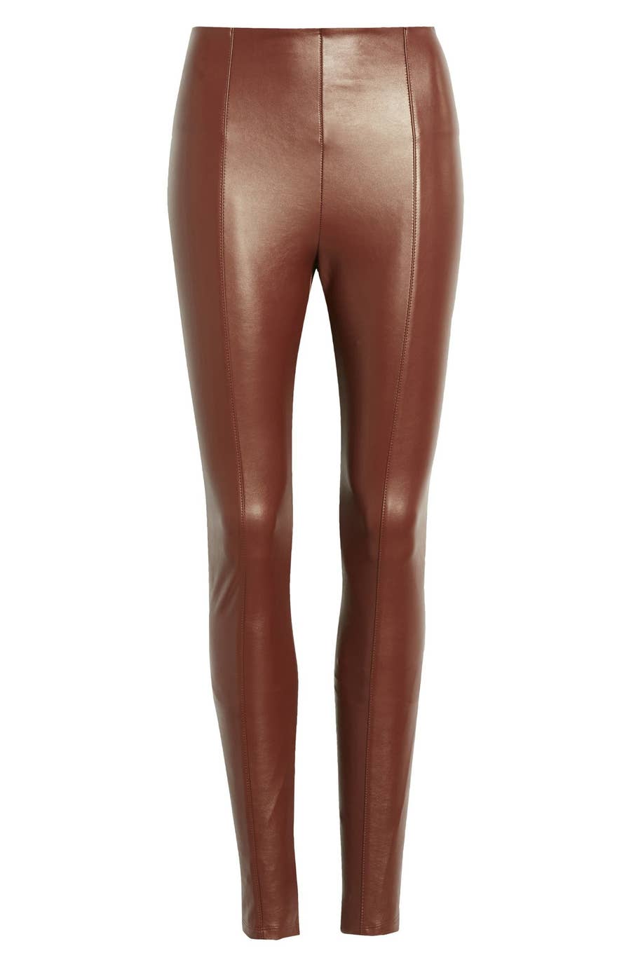 Outrageous Fortune leather look leggings with split front in brown -  ShopStyle