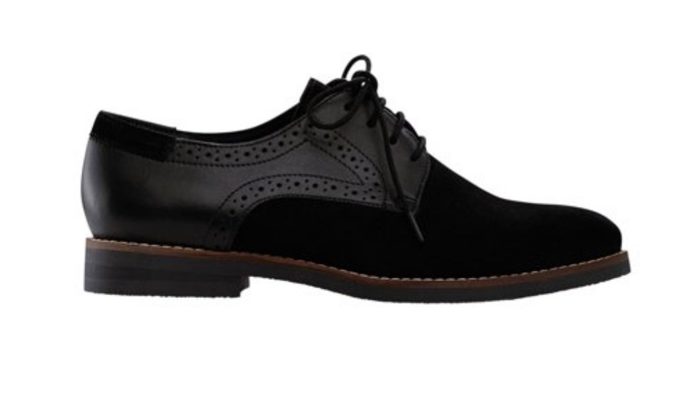 Black, lace-up oxford shoe