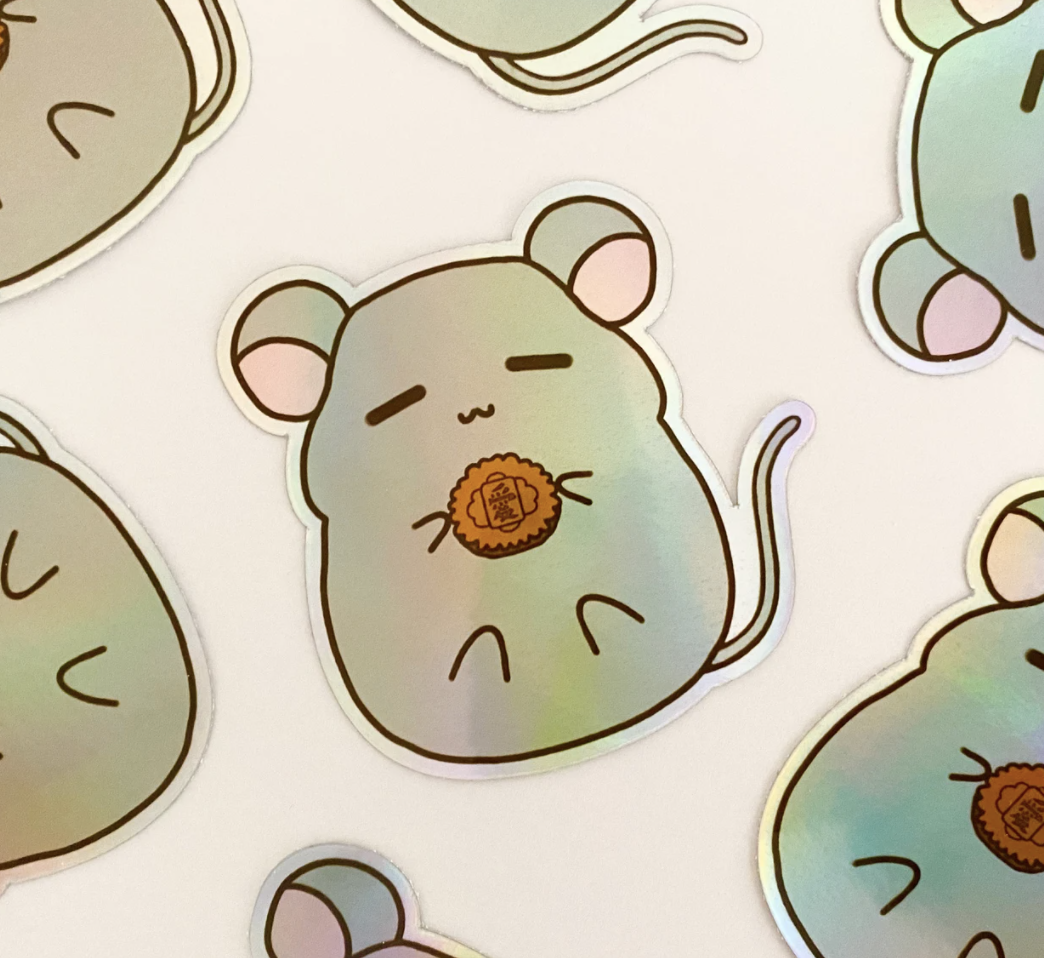 Holographic Mouse holding a mooncake