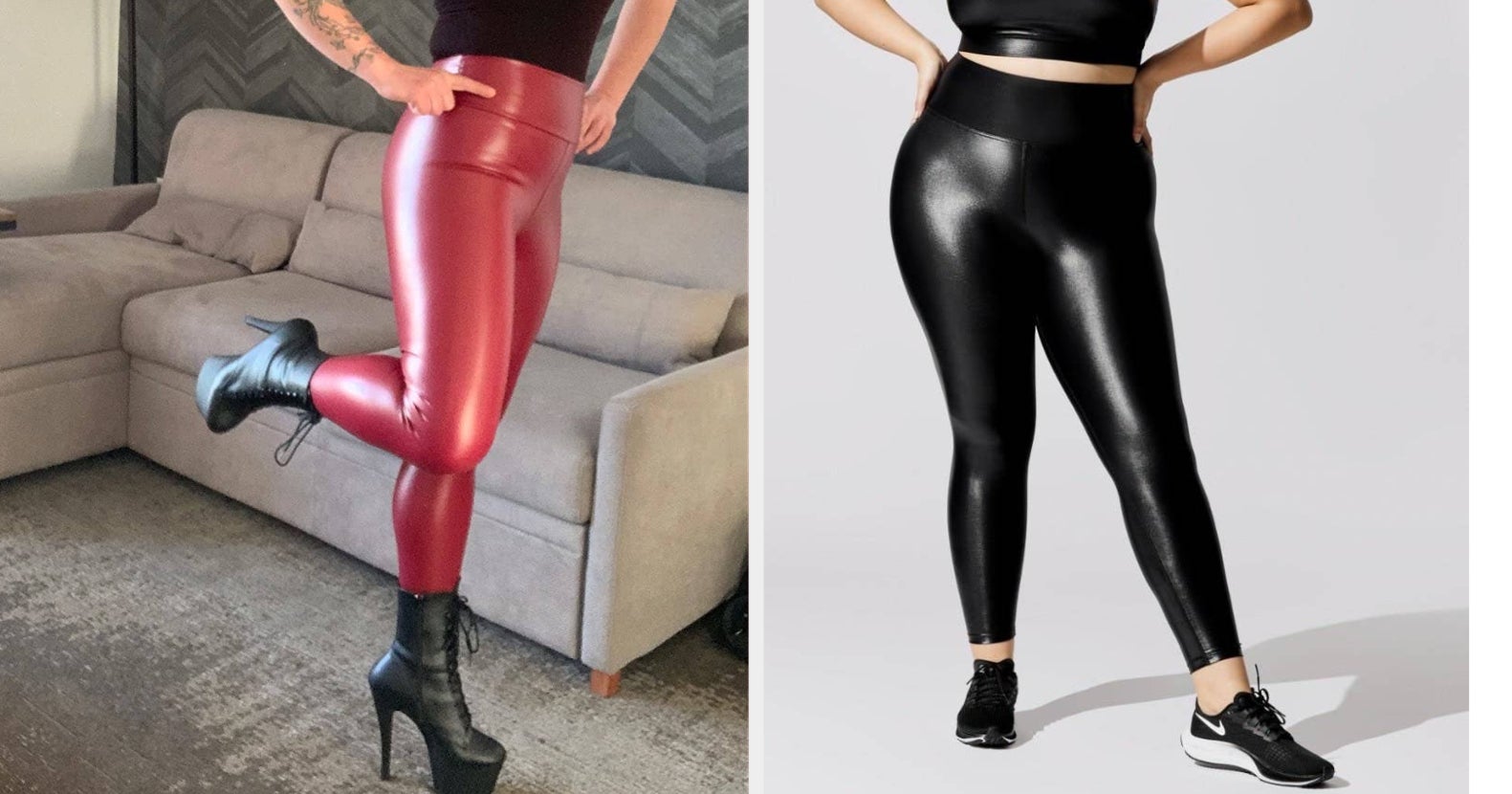 Assets by Spanx Faux Leather Shaping Leggings Womens Large Sea