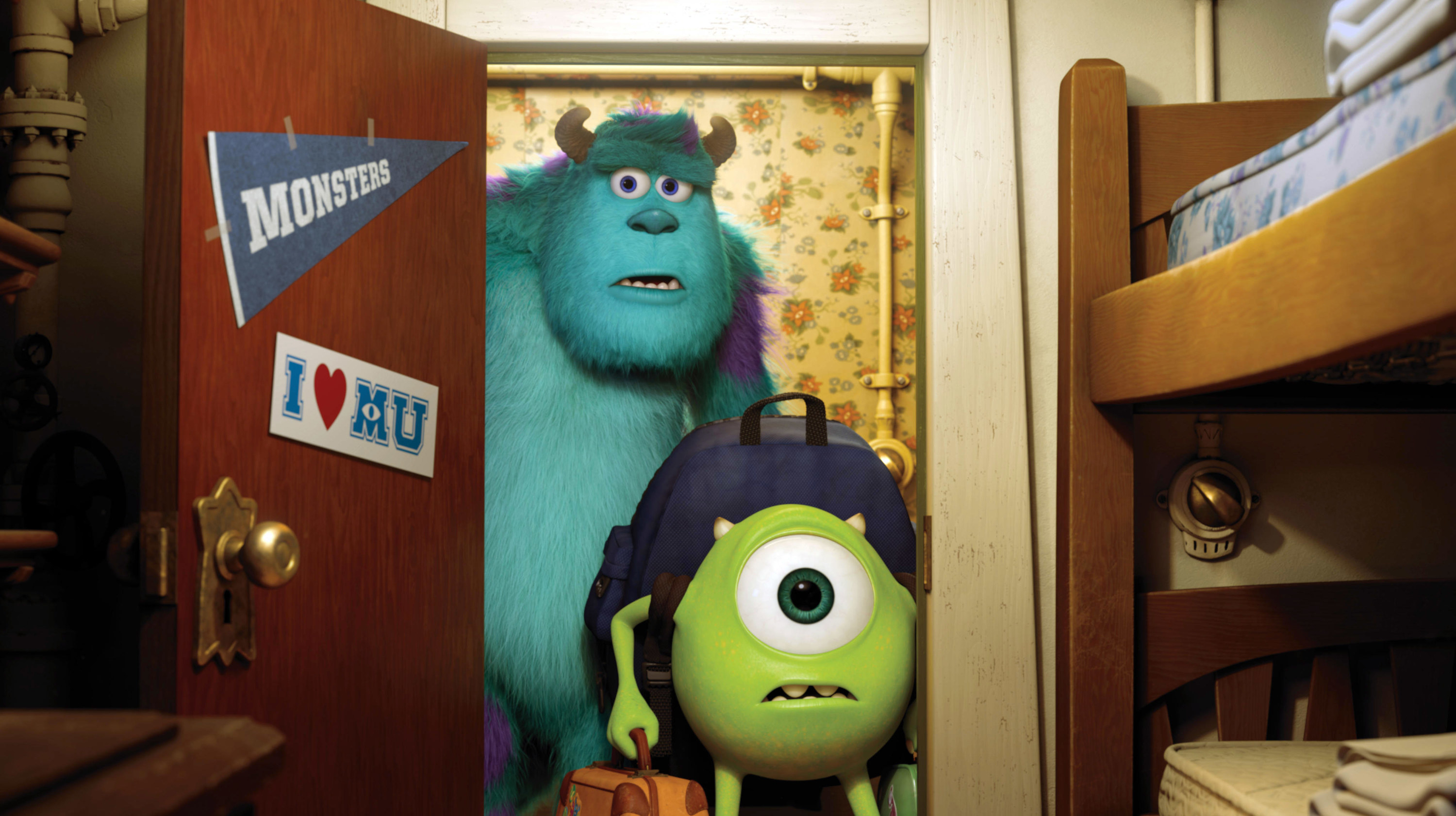 Sulley and Mike walking into their dorm room