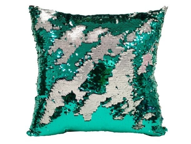 the reversible sequins pillow with green and silver