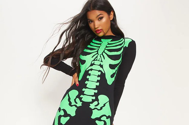 long sleeve dress with green skeleton