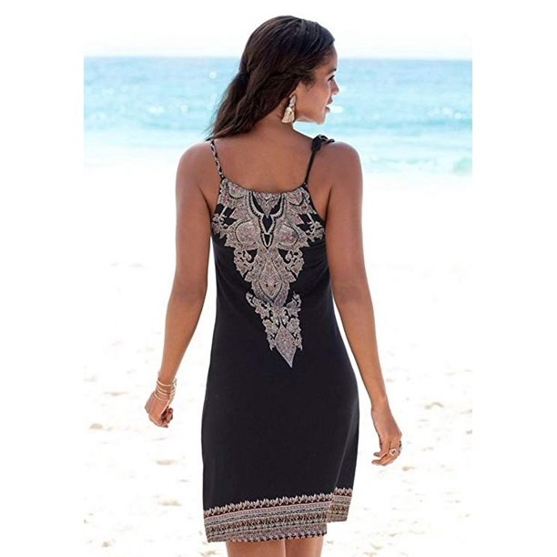 Maryia Summer Dress for Women Elegant Sleeveless Halter Neck Sundress Casual Floral Printed A-Line Beach Mini Dress