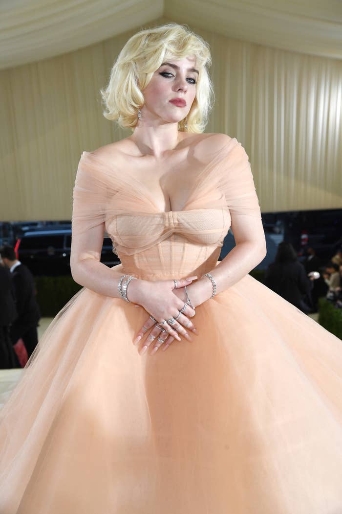 Billie at the 2021 MET Gala wearing a Marilyn Monroe-inspired ball gown
