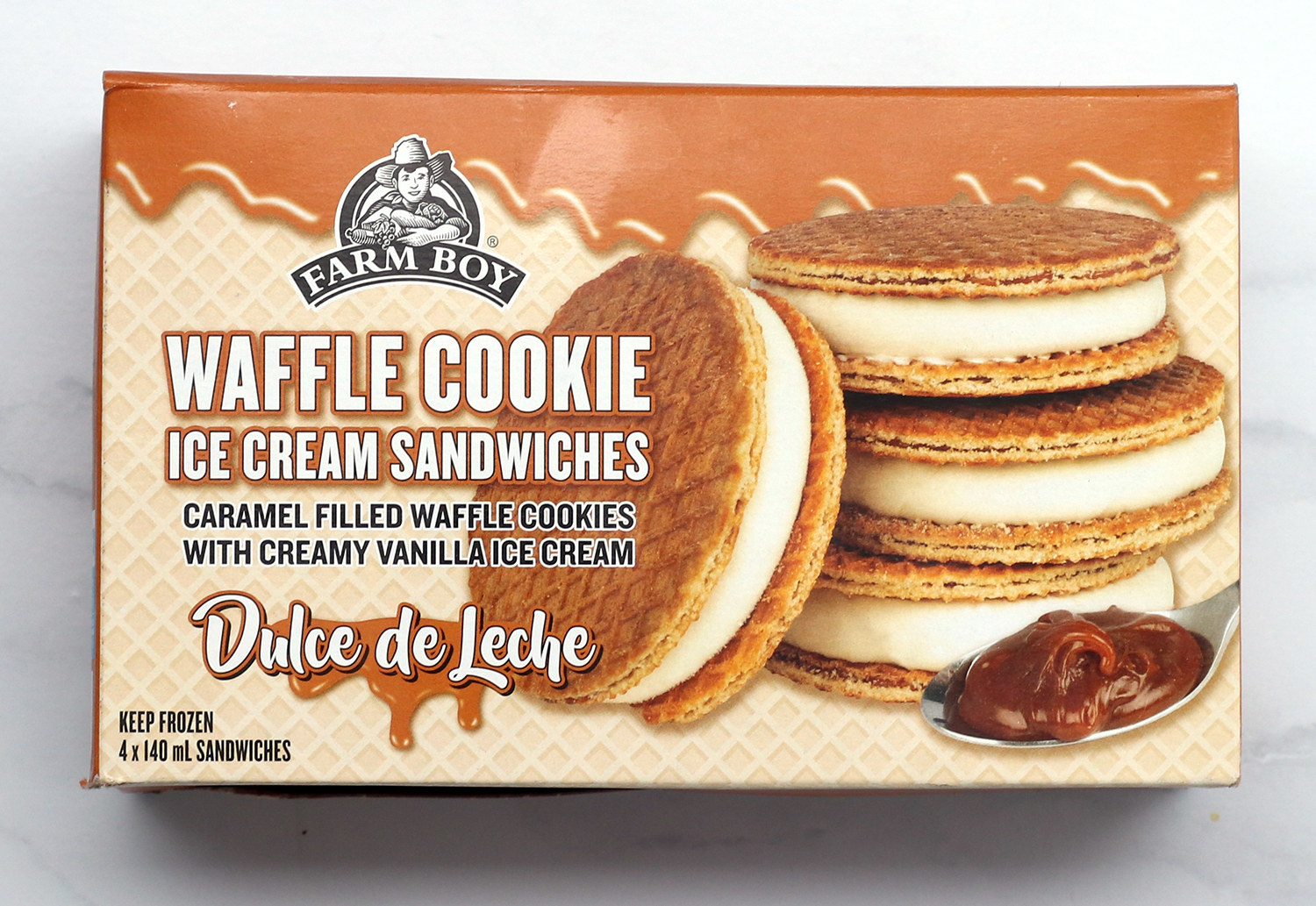 An overhead product shot of Waffle Cookie Ice Cream Sandwiches