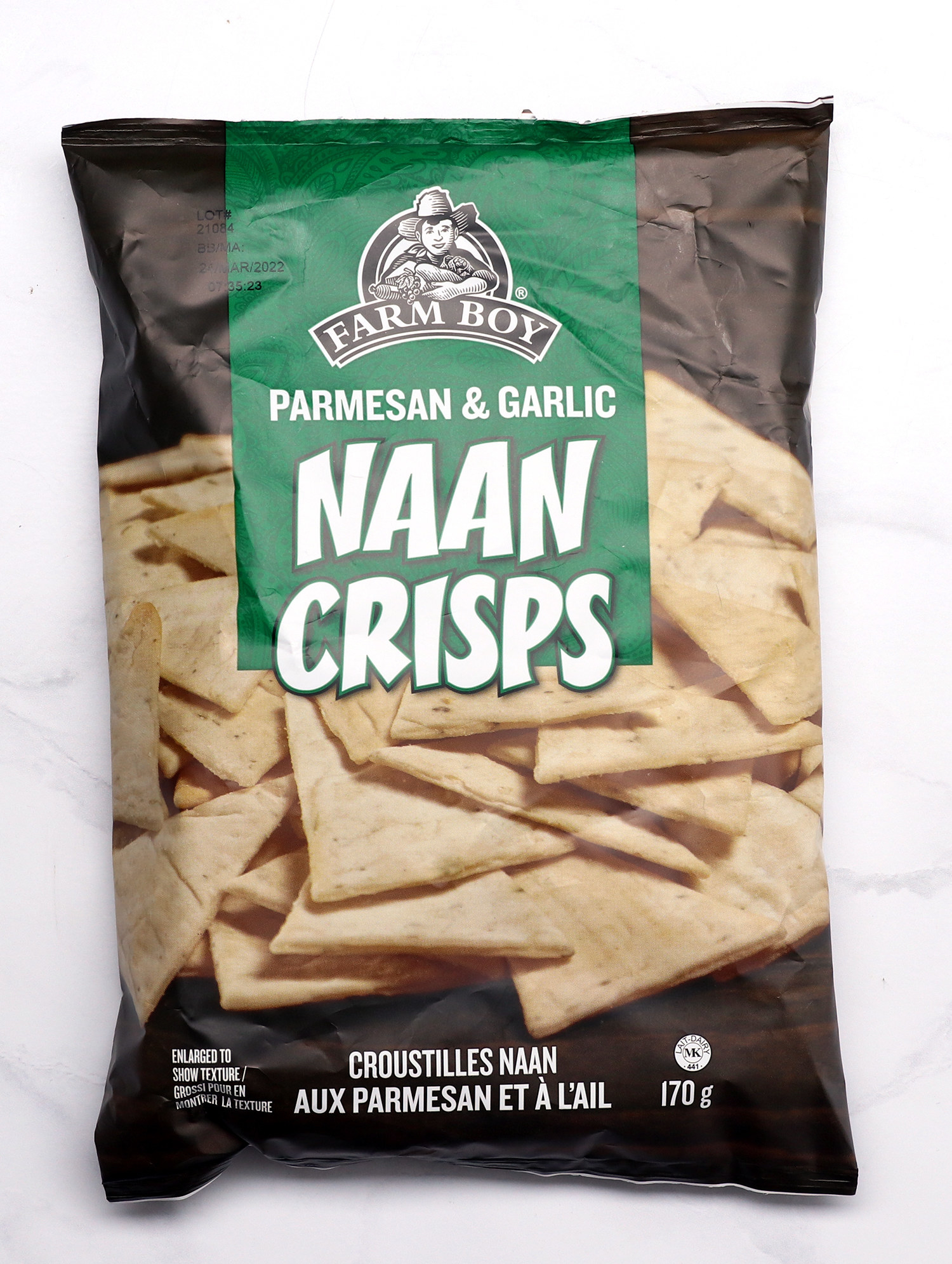 An overhead product shot of Naan Crisps
