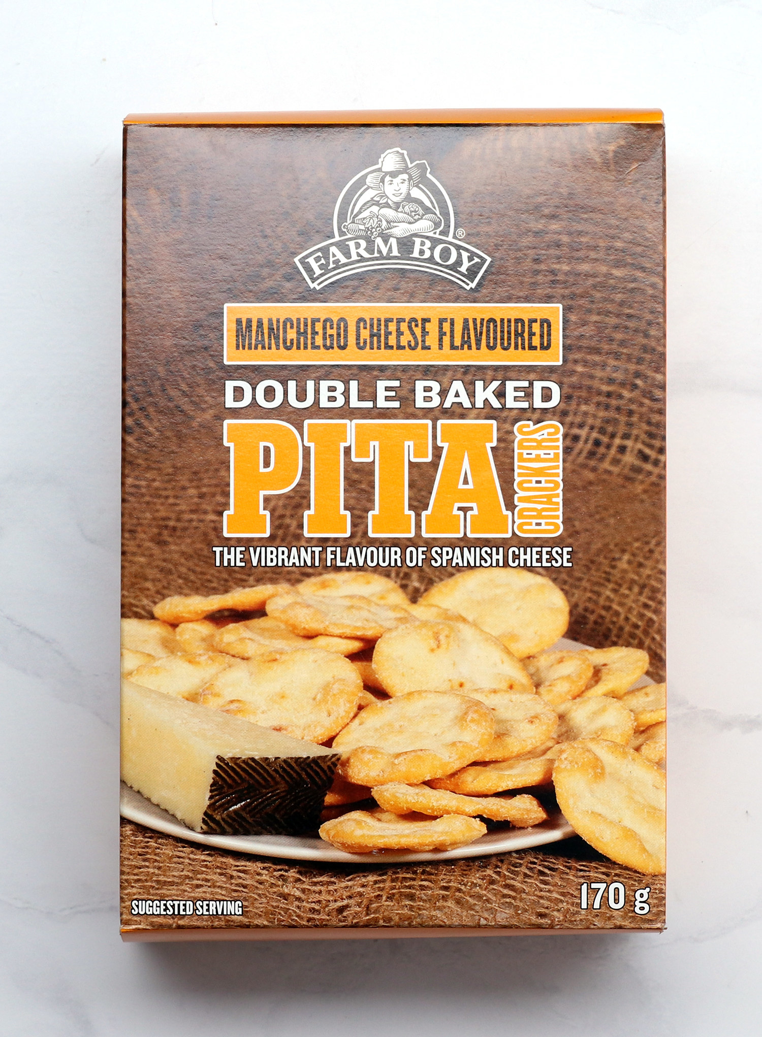An overhead product shot of Manchego Cheese Double Baked Pita Crackers