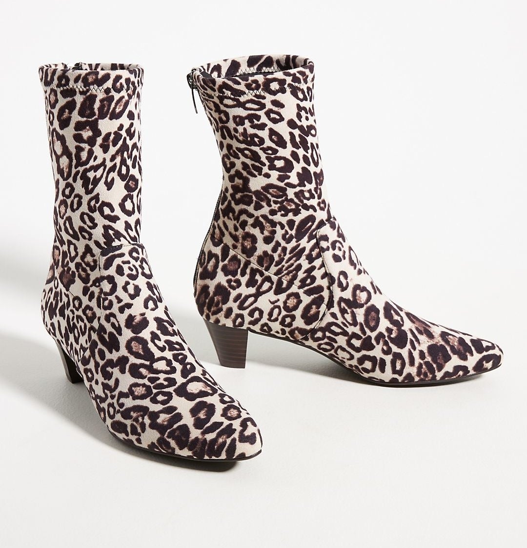 pointy toe cheetah boots with a small heel