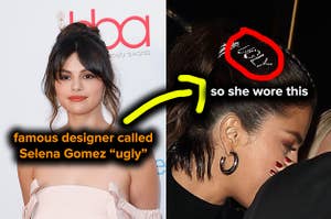 Selena Gomez wore a barette that says "ugly" after a famous designer called her that