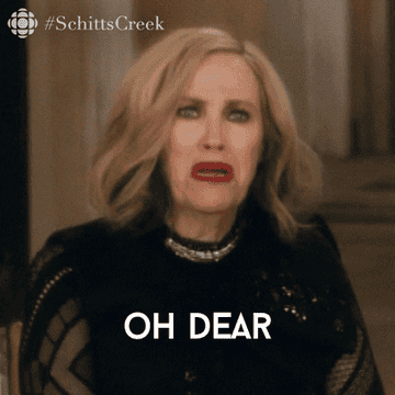 A gif of Catherine Ohara with a concerned look on her face and the text on screen says &quot;oh dear&quot;