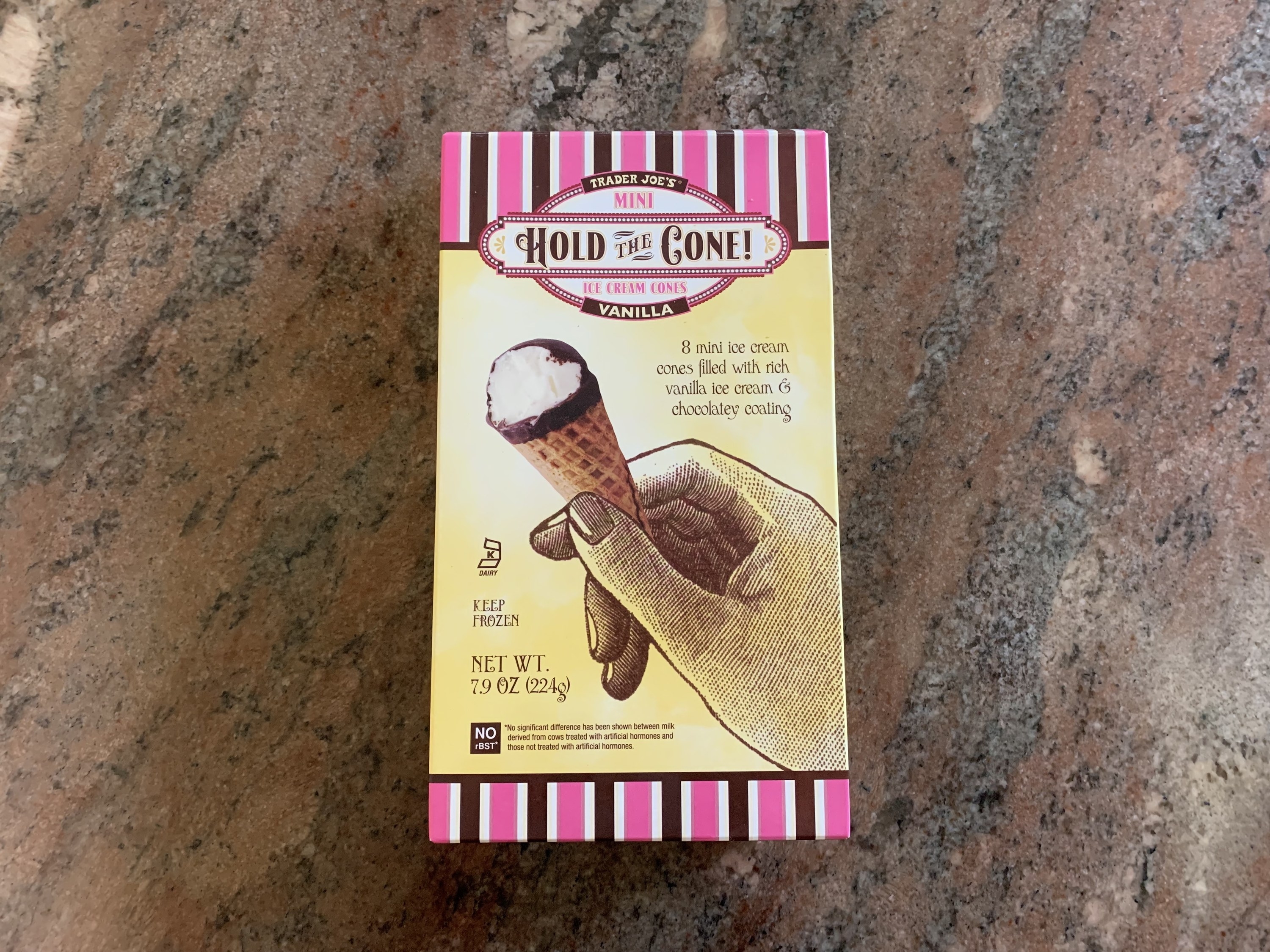 A box of mini ice cream cones on the counter