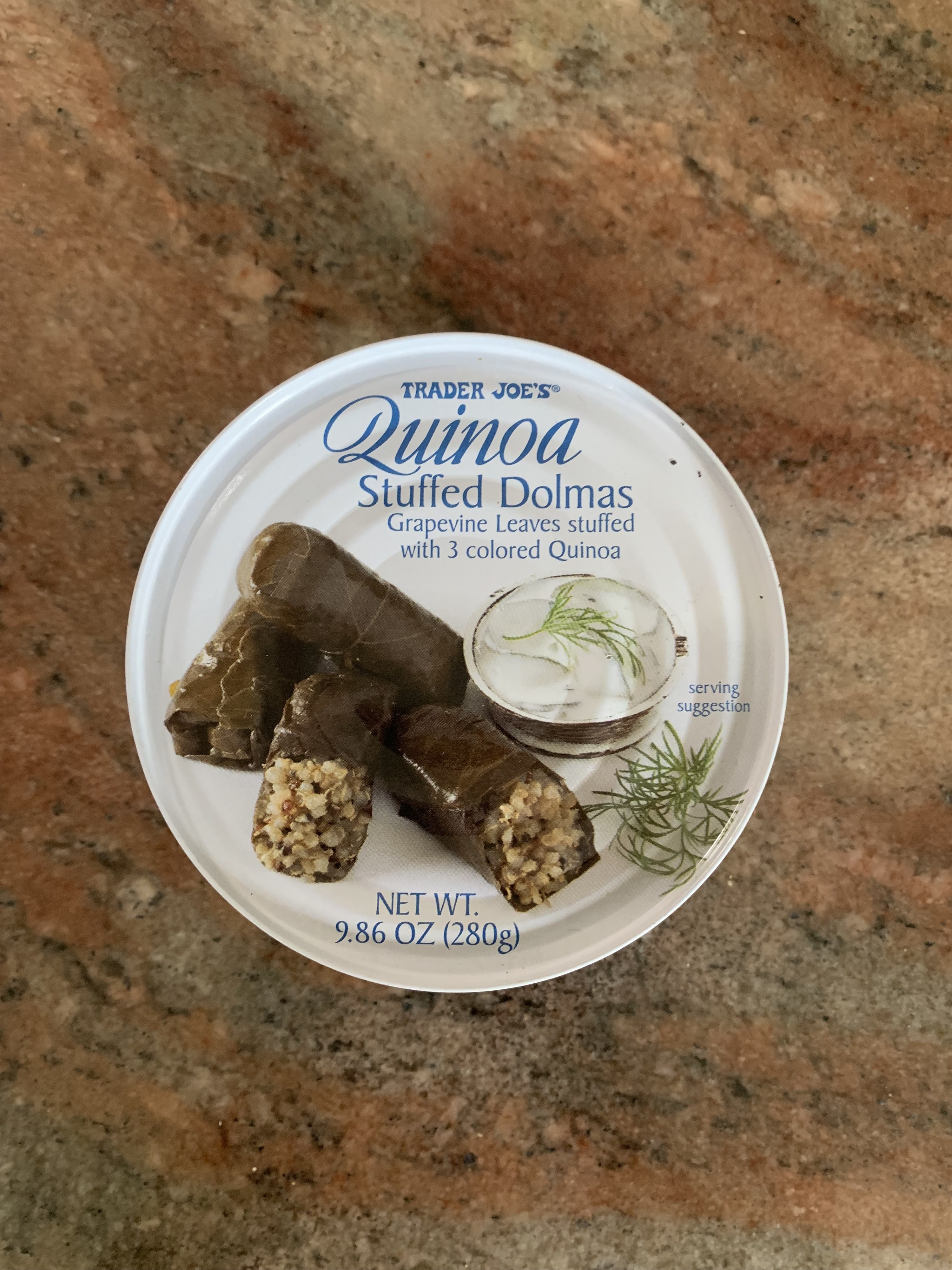 A can of the dolmas on the counter