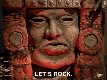 Talking head Olmec says, &quot;Let&#x27;s rock&quot;