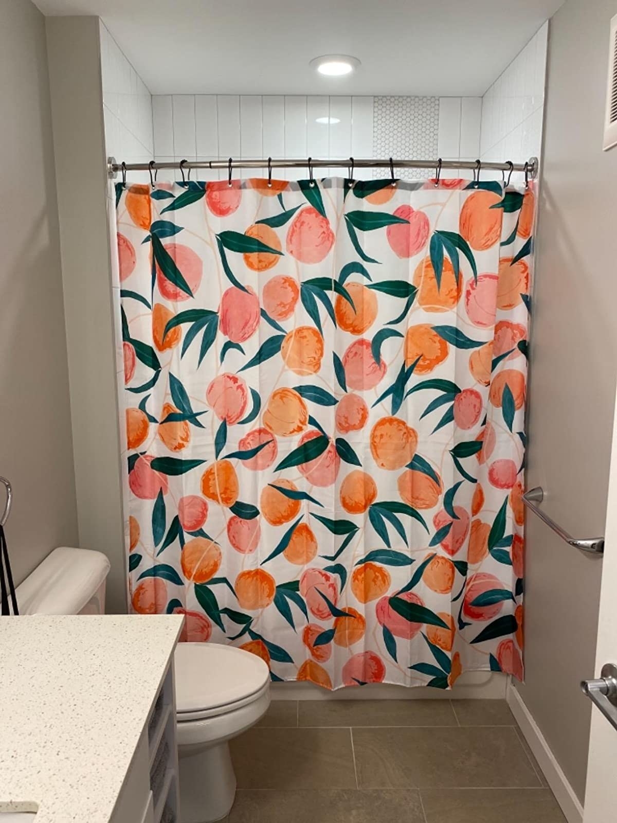 reviewer photo of peach shower curtain