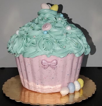 a giant easter themed cupcake